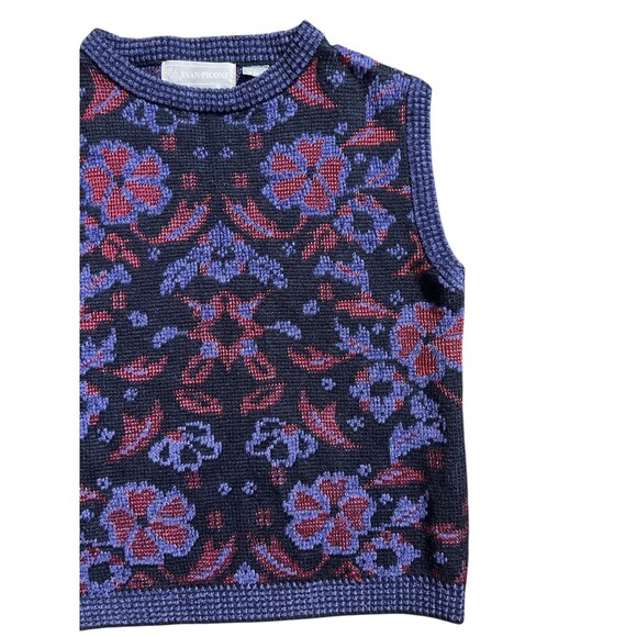 Vtg Evan Picone Vest Floral Purple and Red Grandma Core Sz L - Picture 3 of 7